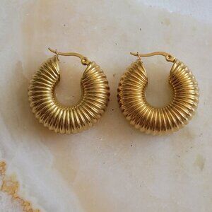 Gold Chunky Tarnish Resistant Waterproof Earrings
